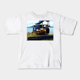 Old crane for lifting boats out of the Mediterranean opposite St. Tropez Kids T-Shirt